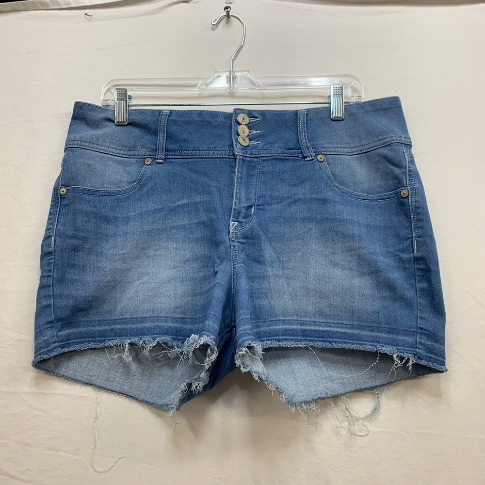 Wallflower Womens Size 15 Blue Denim Cut Off Shorts High Rise Frayed WFJ10036L